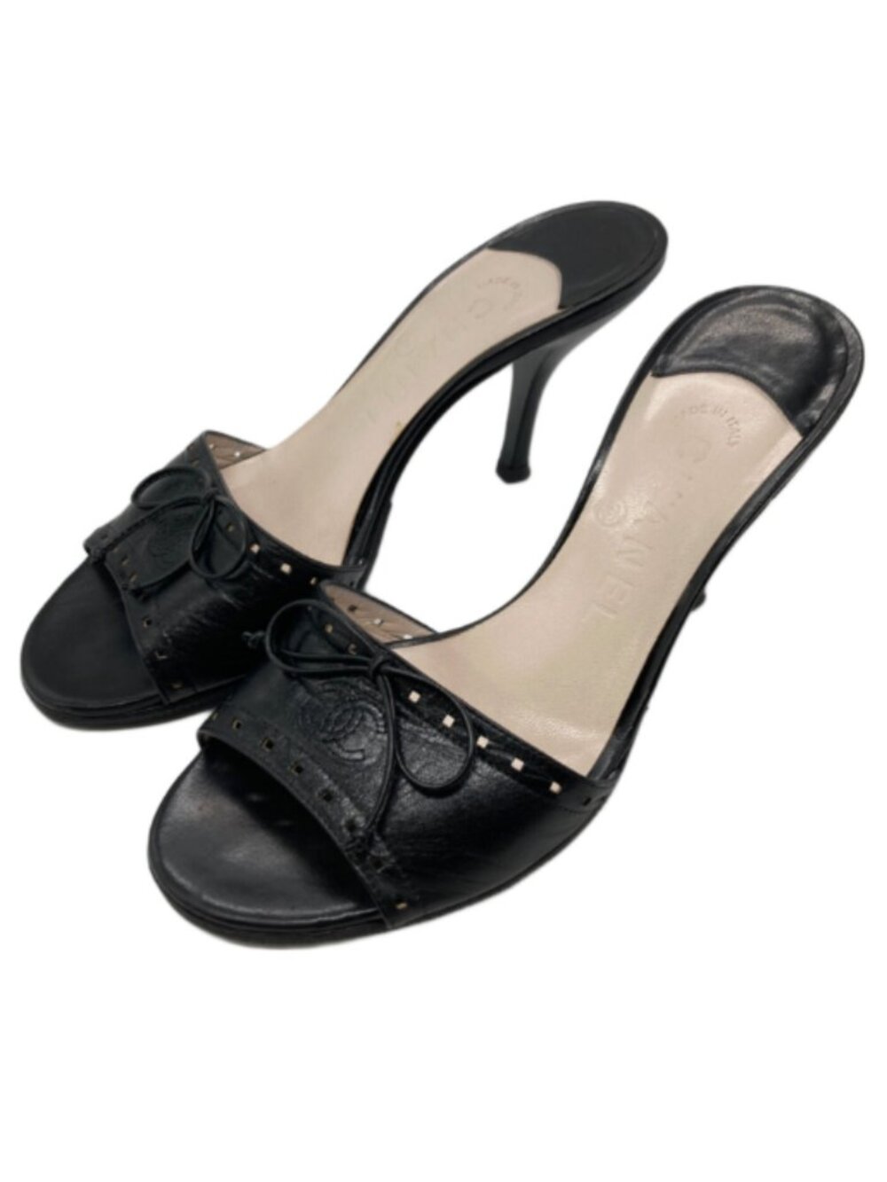 Chanel vintage bow front backless mules heels shoes 41